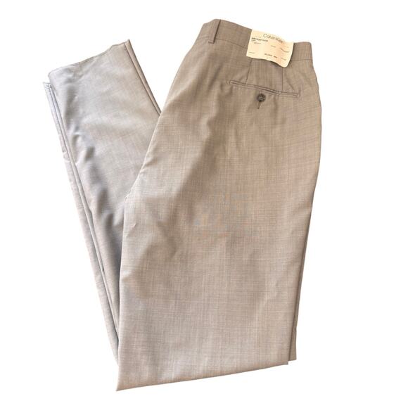 New CALVIN KLEIN Men's Light Gray 100% Wool Mabry Flat Front Pants 40L - Picture 2 of 3
